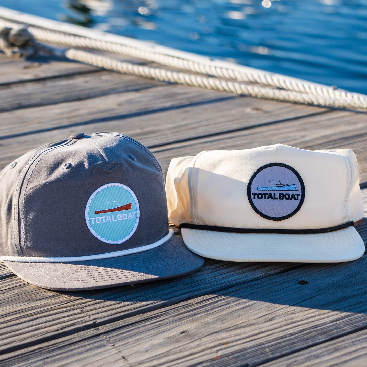 TotalBoat Retro Rope Hat Charcoal Gray and Bone White front